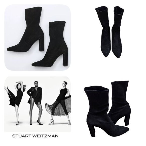 Stuart Weitzman Clinger Black Suede Booties - Size 9.5 M - Picture 14 of 15
